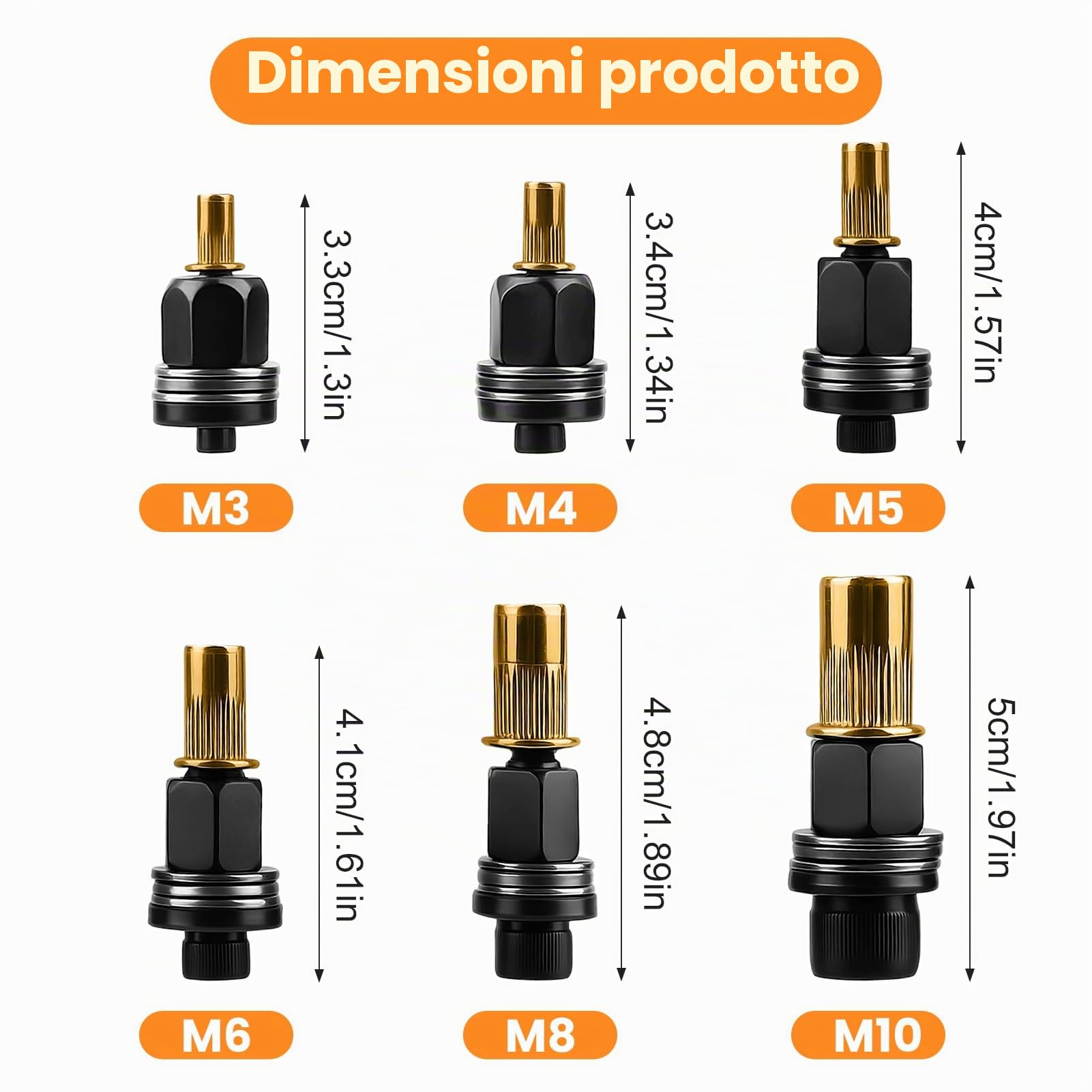 6 Pcs Rivettatrici Manuali di Teste Set Compatibile con Pinze, Kit di testine per Rivetti Manuale, Rivettatrice per Inserti Filettati Accessori per Rivetti M3 M4 M5 M6 M8 M10 M12(Nero）