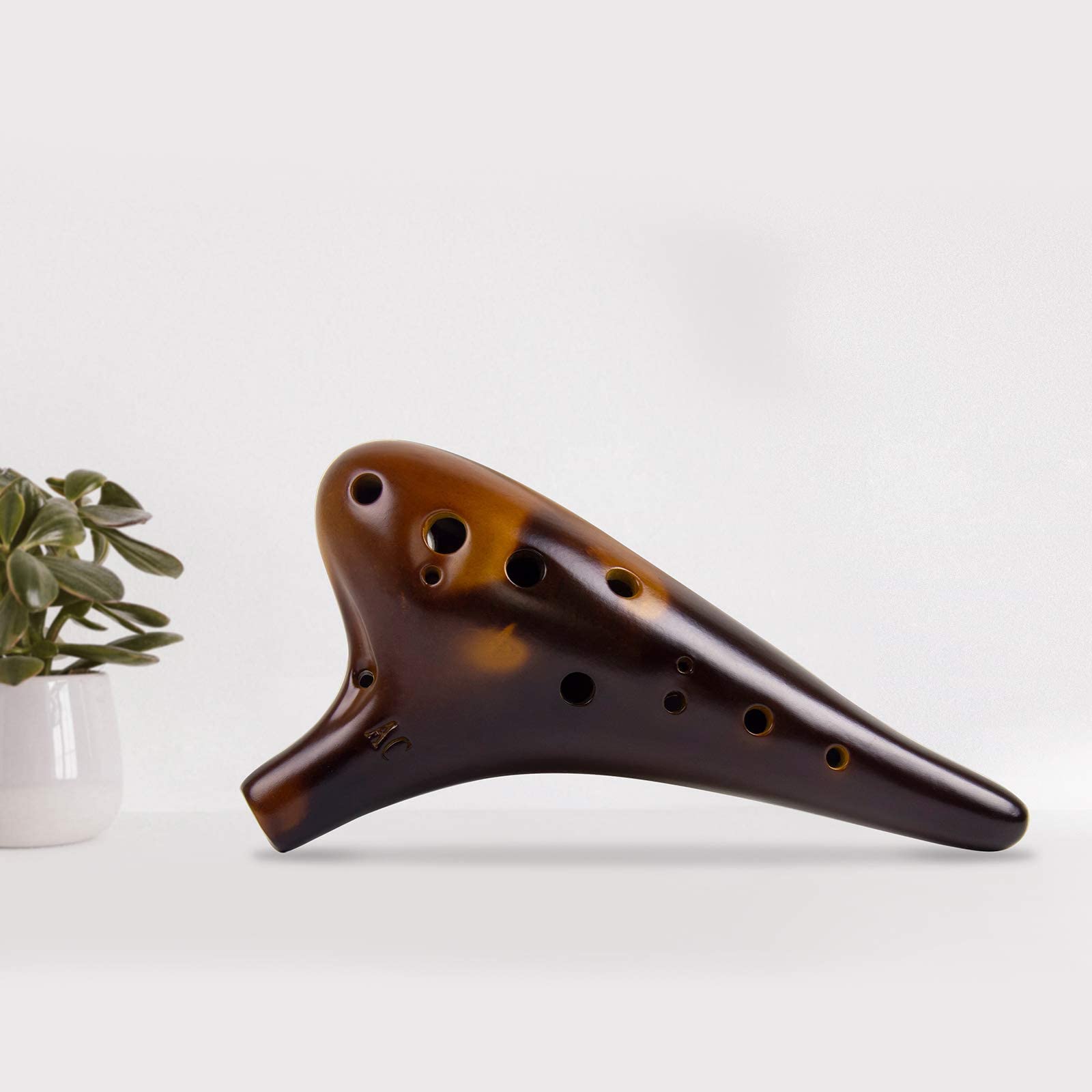 Horse Ocarina 12 trous Alto C Céramique avec sac de transport Sangle pour livre de musique (Marron)