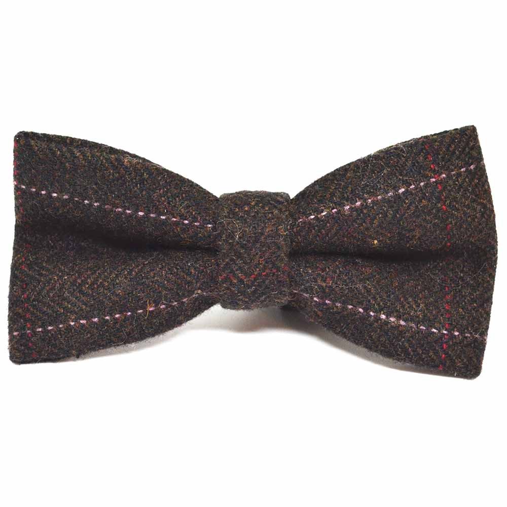 King & Priory Luxury Herringbone Chocolate Brown Bow Tie, Tweed