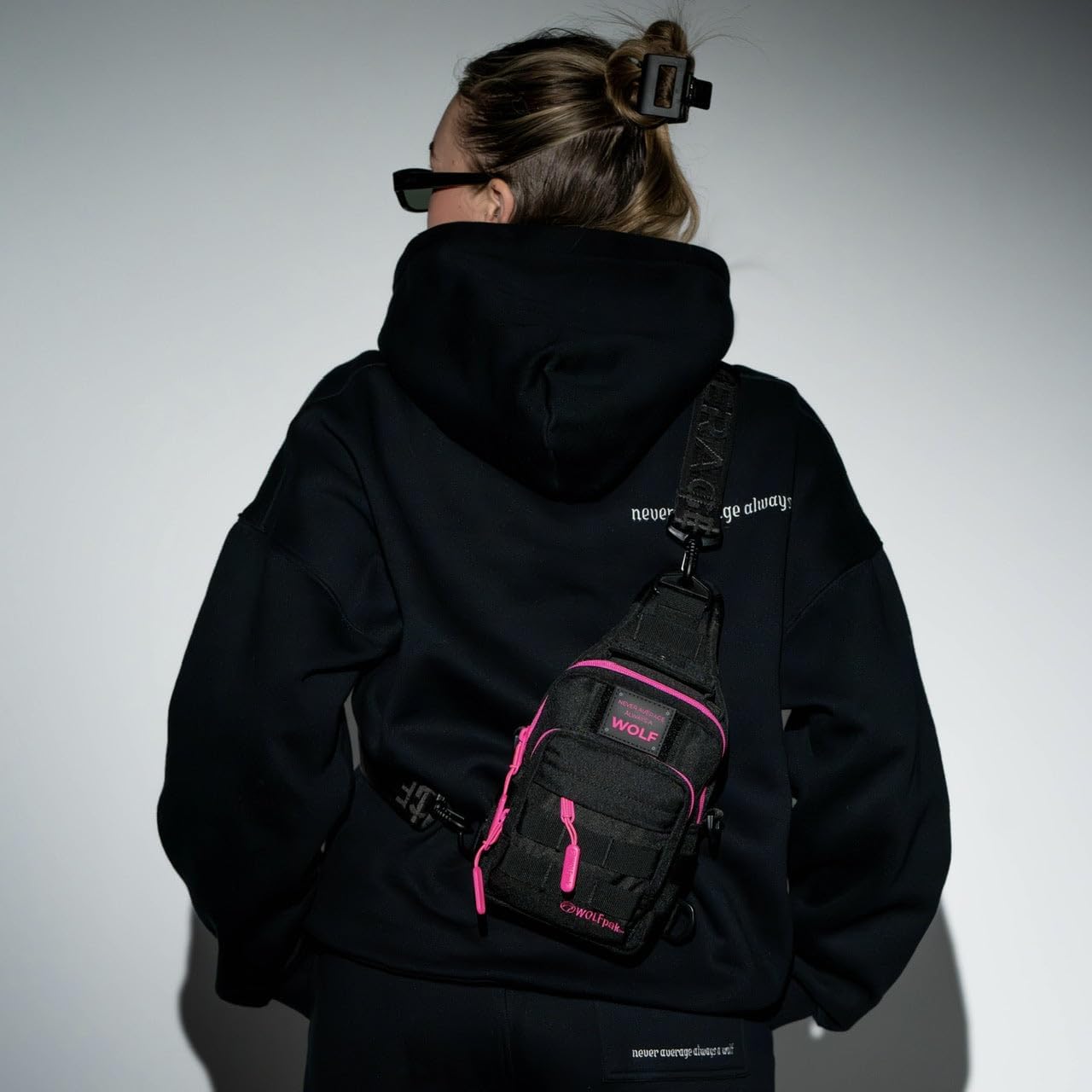 WOLFpak 4L Mini Tactical Sling Bag (Black Neon Pink) Compact Crossbody Backpack for Gym, Travel & EDC | Tactical Shoulder Bag with Multiple Pockets – Lightweight, Durable Sling Pack for Men & Women
