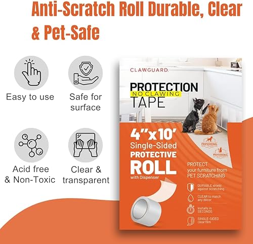 Miniatura 5 de CLAWGUARD Rollo de cinta de protección, barrera de arañazos de una sola cara de 4 pulgadas x 10 pies, protector de arañazos de puerta para perros y