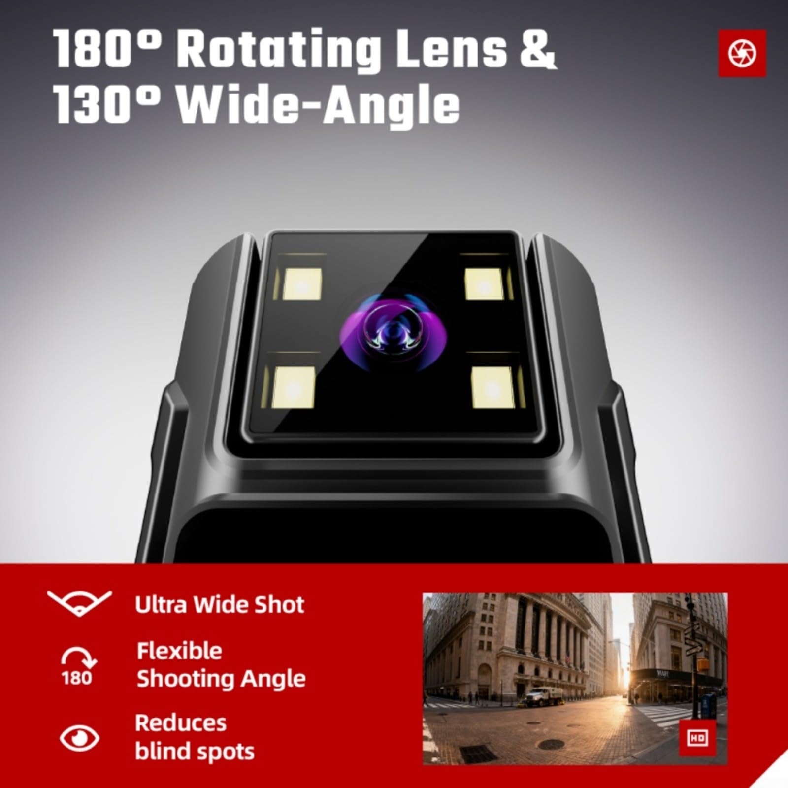 Telecamera mini 1080P con obiettivo di rotazione a 180°, videoregistratore portatile per sicurezza all'aperto, viaggi, sport, telecamera indossabile in ABS nero (WiFi P1 set completo)