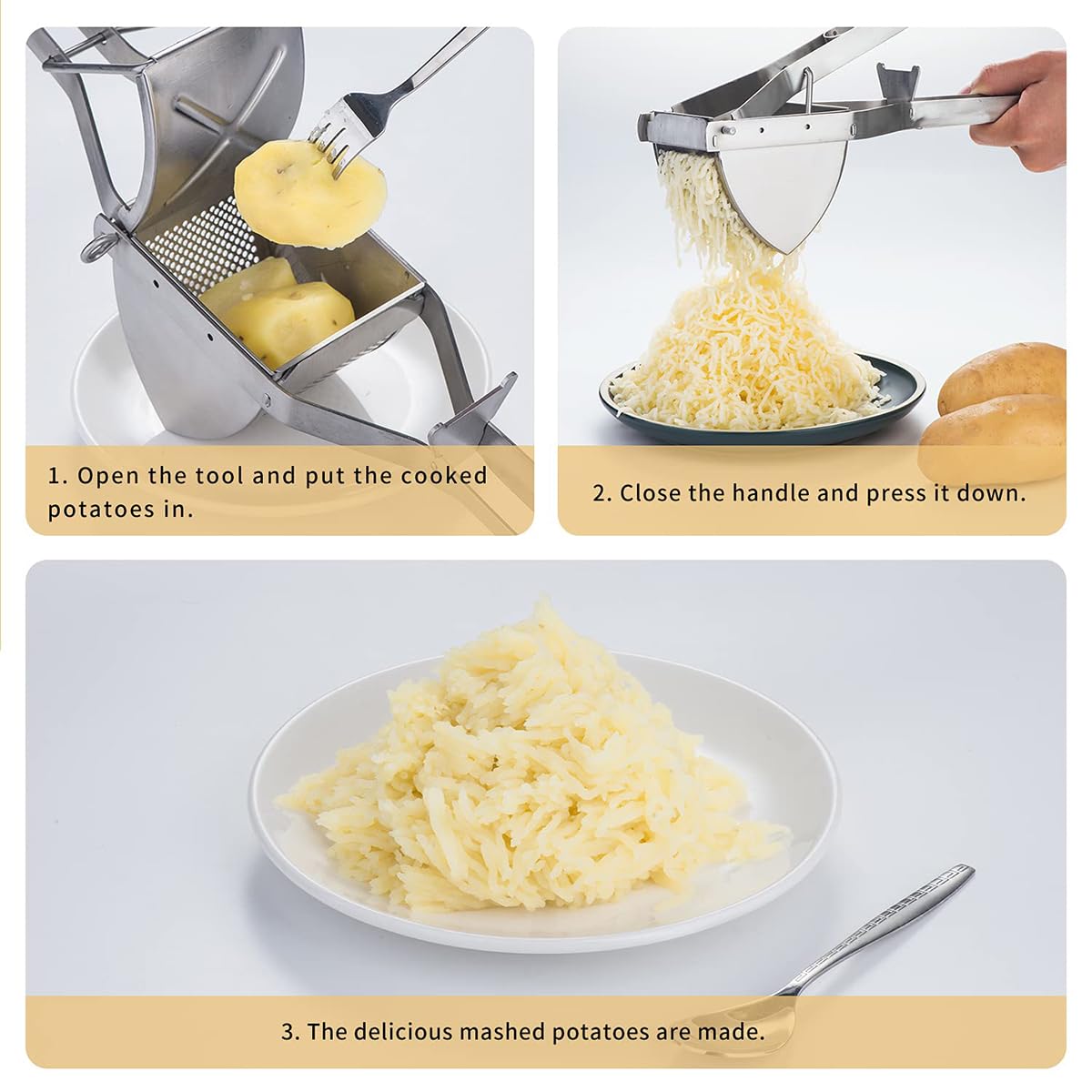 Potato Ricer wytrzymała prasa ręczna, profesjonalny tłuczek do gładkich tłuczonych ziemniaków, sokowirówka owocowa, zdejmowany gadżet kuchenny do łatwego przygotowywania żywności