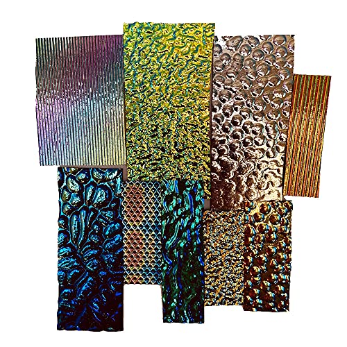 4 OZs. Wissmach Texture Dichroic Glass Scrap On Black Backing - 96 COE