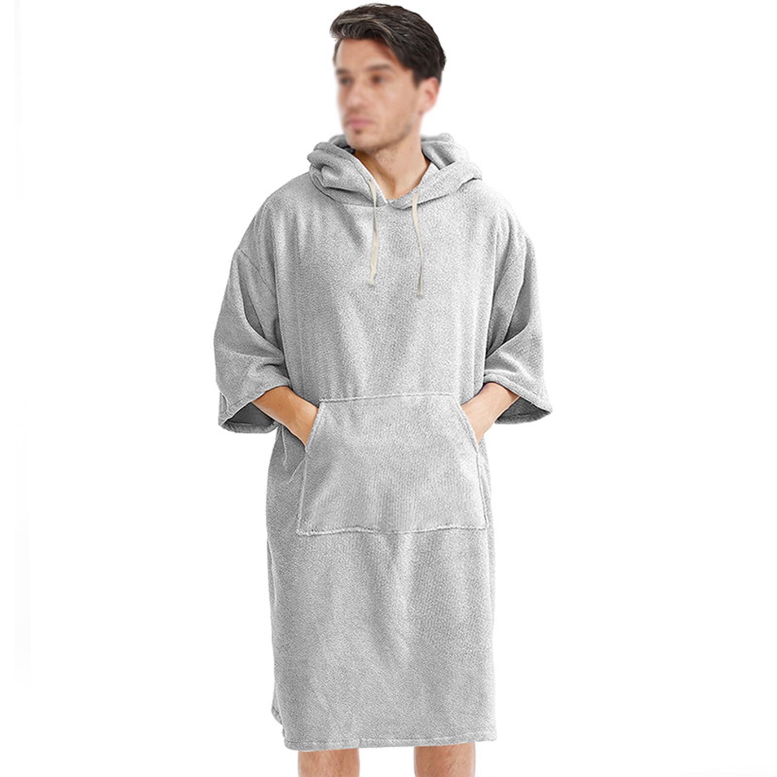Poncho con cappuccio, asciugamano da spiaggia, poncho per cambio surf, poncho con cappuccio, in microfibra, unisex, con grande tasca, poncho per cambio surf (grigio)