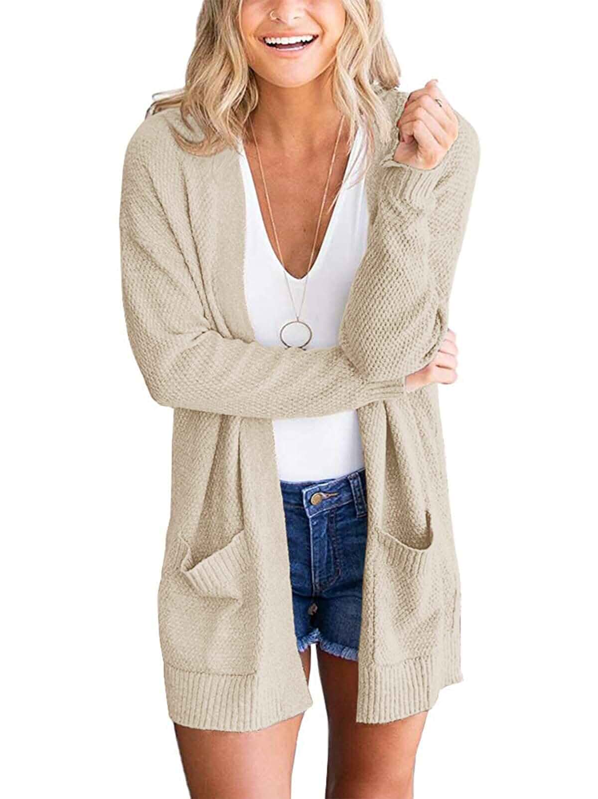 MEROKEETY Women's Open Front Lightweight Cardigan Sweaters Fall Winter Sweater, Waffle Knit, 2026 Casual Vacation Work Outerwear with Pockets