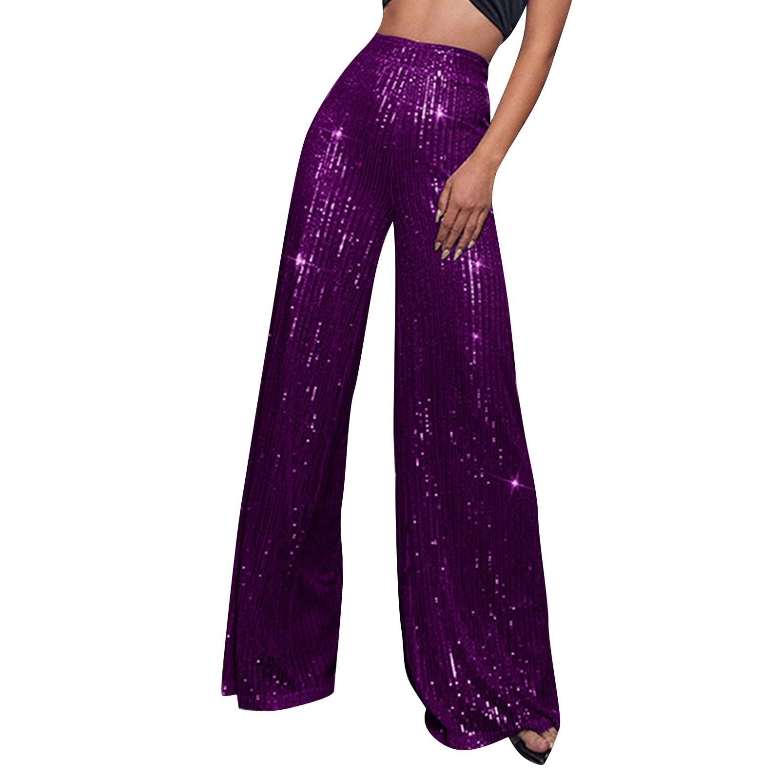 Sequin Pant for Women 2024 Spring Sparkly Glitter High Waist Wide Leg Palazzo Pant Party Club Trouser Bling
