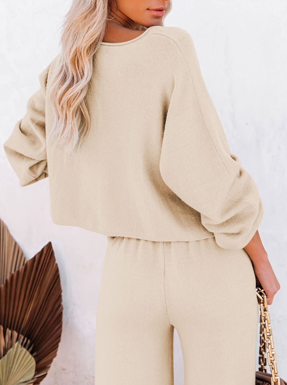Sovoyontee Damen 2-Teiliges Set Loungewear Langarm Kurz Top Weitem Hose Pullover