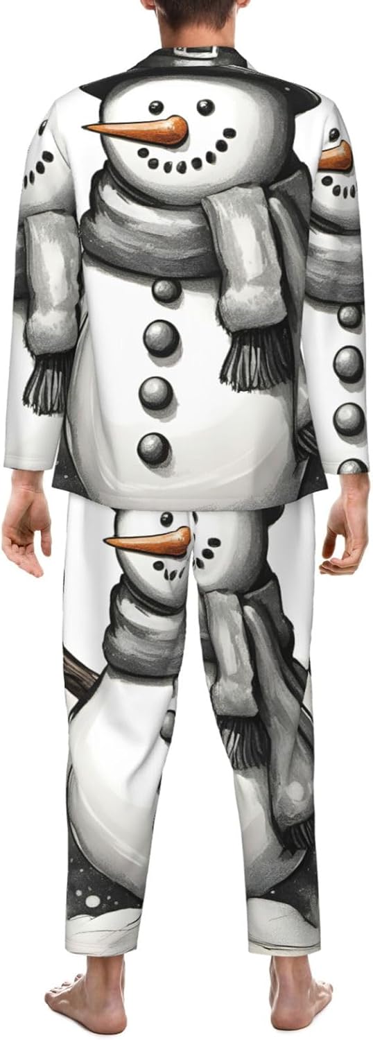 Christmas Snowman Print Luxurious Mens Pajamas Set,Breathable Pajamas Set,Perfect For Lounging Bed,Sofa