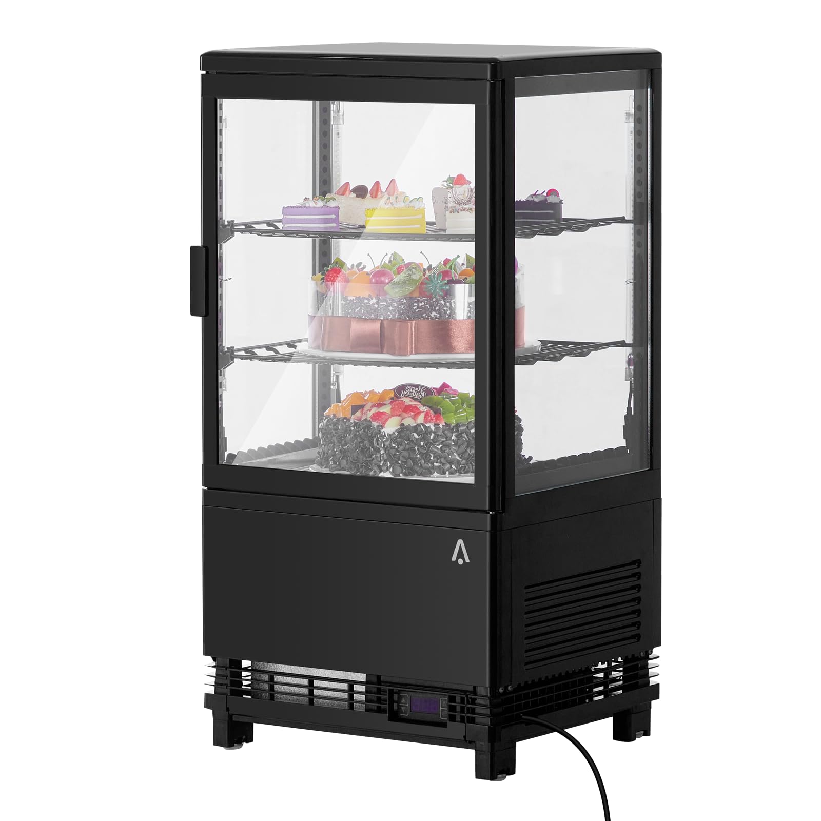 Garvee 2.0 Cubic Foot Commercial Refrigerated Display Cabinet, Glass Door Pastry Display Cabinet, Cake Refrigerated Cabinet with Led Lighting and Adjustable Shelves, Black