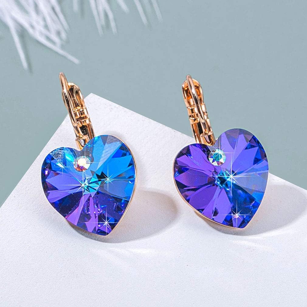 Austrian Crystal Heart Drop Leverback Earrings for Women 14K Rose Gold Plated Hypoallergenic Jewelry - Image 4