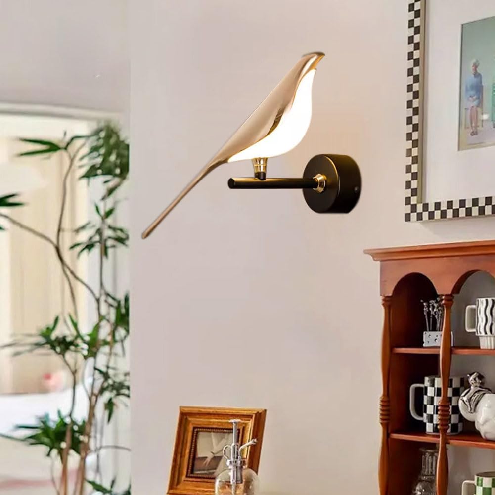 LED Wandlampe Innen Vogel Drehbar Tiere Bird Wandleuchten Bettlampe Gold 10W 3000K/4500K/6000K Metall Acryl Wandbeleuchtung Modern Deko für Schlafzimmer Wohnzimmer Kinderzimmer Esszimmer