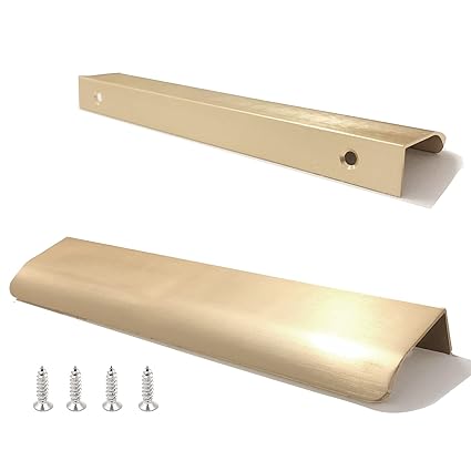 10 Pack Modern Style Finger Edge Pull Furniture DrawerHandles Hidden Cabinet Kitchen Drawer Handles Knobs, Brass, 120mm