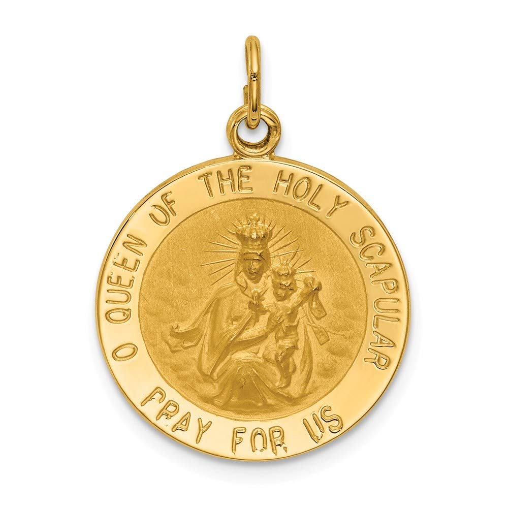 14ct Gold Solid Polished Satin Small Queen Of Holy Scapular Medal Pendant Necklace 25.6x18.75mm Wide - Jewelry Gift for Mom