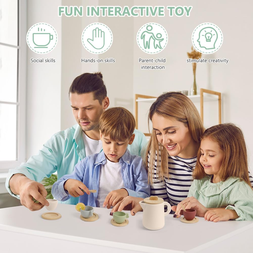 HOTUT Silikonowy zestaw do herbaty, zestaw do herbaty Montessori, 13 szt., zestawy kuchenne, odgrywanie ról dla dzieci, prezenty dla chłopców i dziewcząt w wieku 3, 4, 5 lat