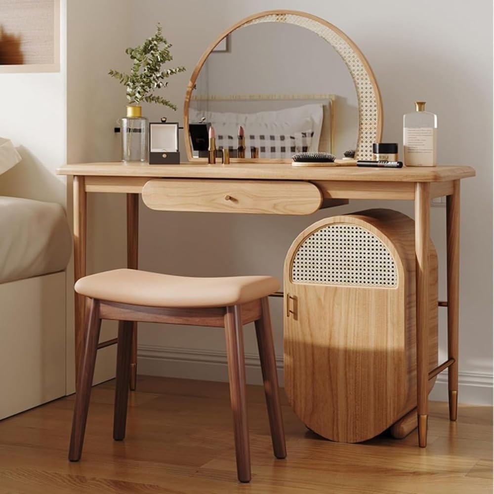 Vinebeautiful化粧スツールサドル無垢材ドレッシングシンプルな小さな低靴交換女の子の寝室のドレッシングテーブル椅子 (E)