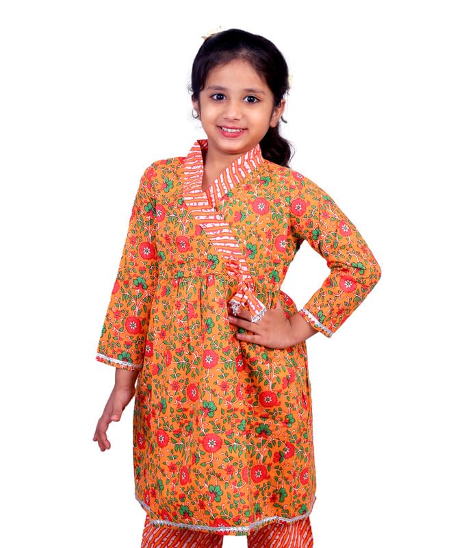 Girls Pure Cotton Sanganeri Printed Readymade Ethnic Wear Handloom Design (INDIAN TRADITIONAL) offers donot miss 5 Girls Pure Cotton Sanganeri Printed Readymade Ethnic Wear Handloom Design (INDIAN TRADITIONAL) offers donot miss