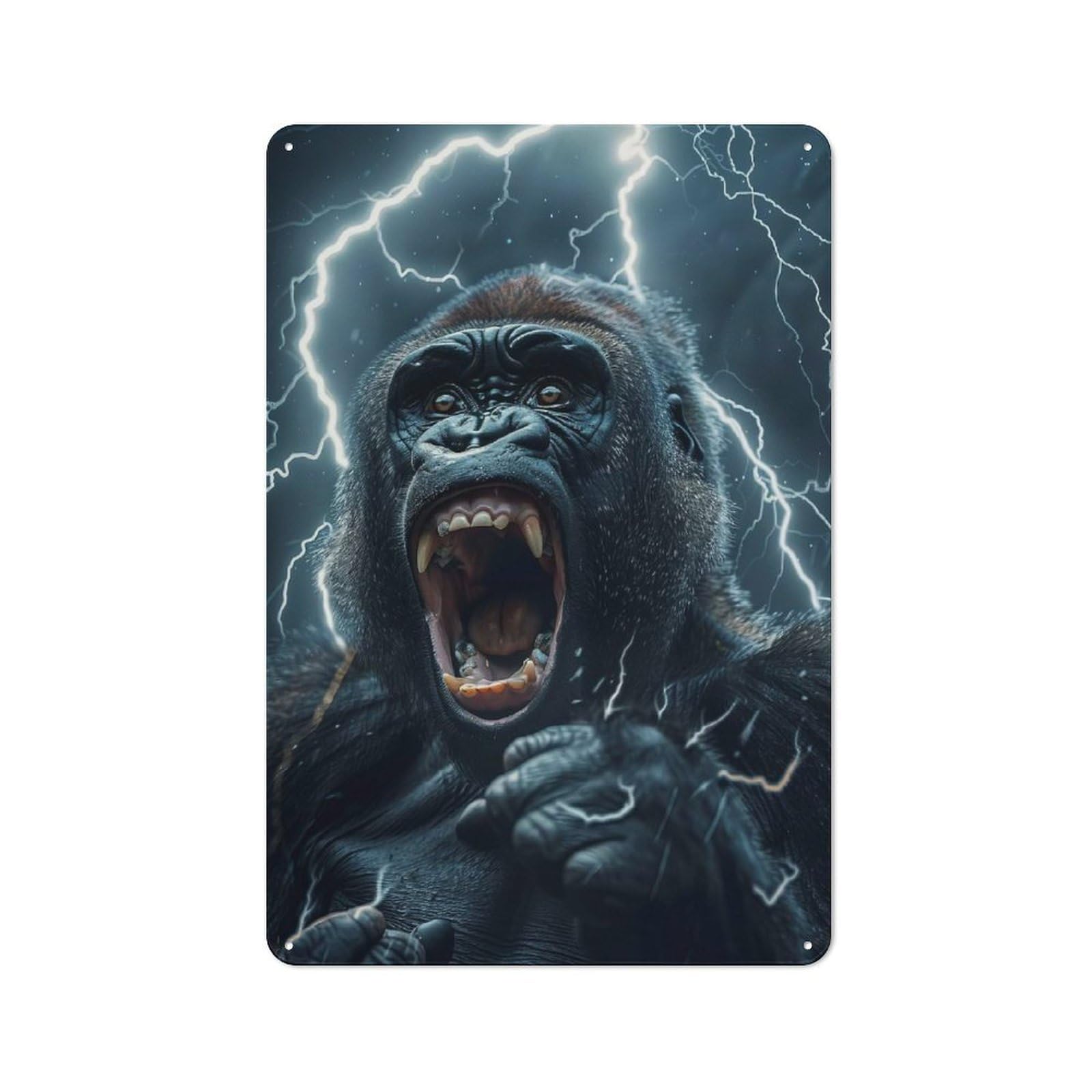Nostalgic Decorative Tin Sign 30x20cm Featuring Gorilla Lightning, Old Style Wall Plaque for Kitchen, Hallway, Bar Or Small Cafe