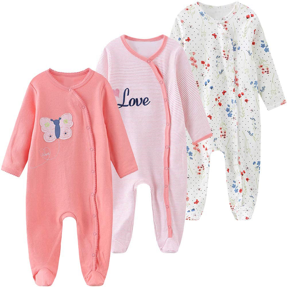 Newborn Baby Boy Girl Organic Cotton Bodysuit Long Sleeve Jumpsuit 3-Pack Outfits Clothes 0-24Months