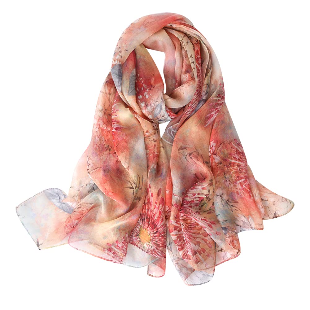 STORY OF SHANGHAI Sciarpa di 100% Seta da Donna Foulard Chiffon con Fantasie Orientale Semi-Trasparente