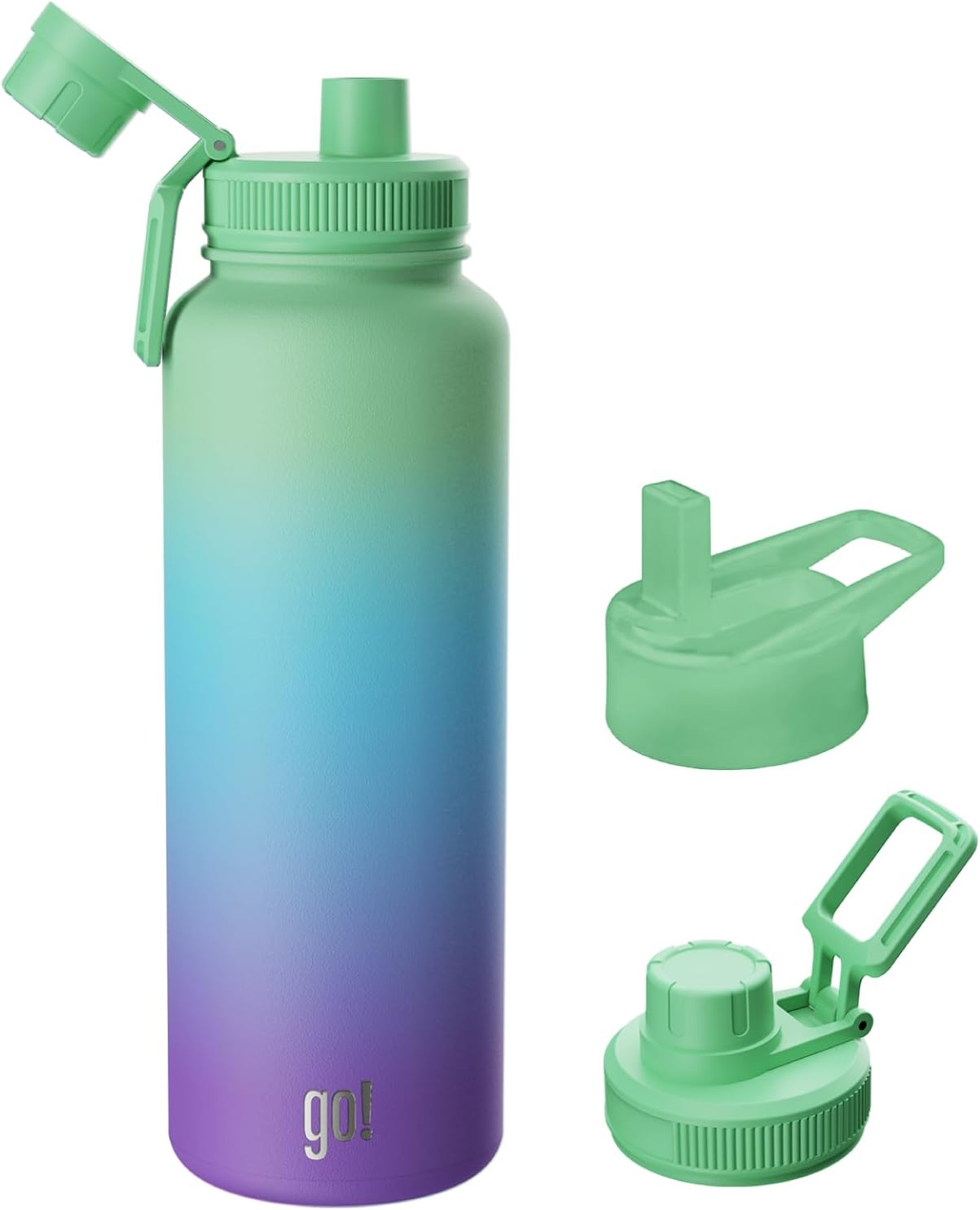 40oz Stainless Steel Sports Bottle with Triple Insulation & Copper Lining – Keeps Drinks Cold for 18 Hours & Hot for 6 – Threaded Lid with Attached Cap, Carrying Handle and Sweat-Free (Cool Ombre)