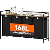 Lifewit Laundry Hamper 4 Section, 168L Pull out Laundry Clothes Basket Organizer with Large Top Shelf and 4 Removable Bags and Handles, Laundry Sorter for Laundry Room Bedroom Bathroom, Black