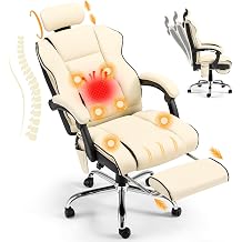 HOMREST Heated Massage Executive Office Chair with Footrest,Beige