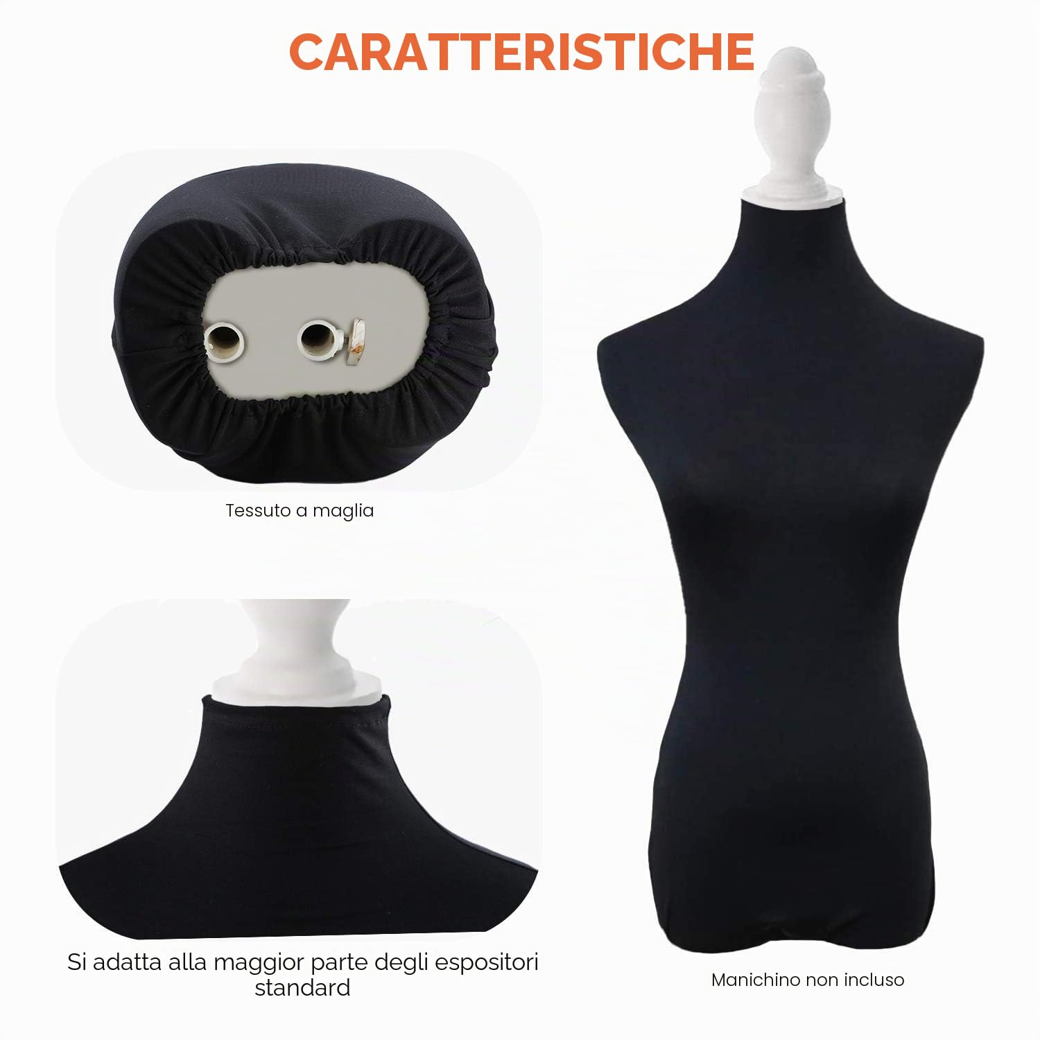 NAVAdeal Superba copertura in tessuto Lycra nera, perfetta per manichino a forma di manichino (manichino non incluso)