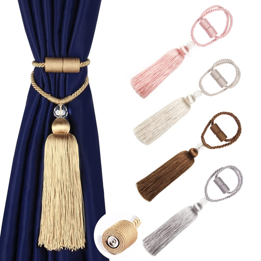 Embrasses de Rideaux magnétiques à Pompons, Boules dorées, décoration d'intérieur, Boucle magnétique, Corde, Accessoires pour Rideaux, 4 pièces,Gold-4pcs