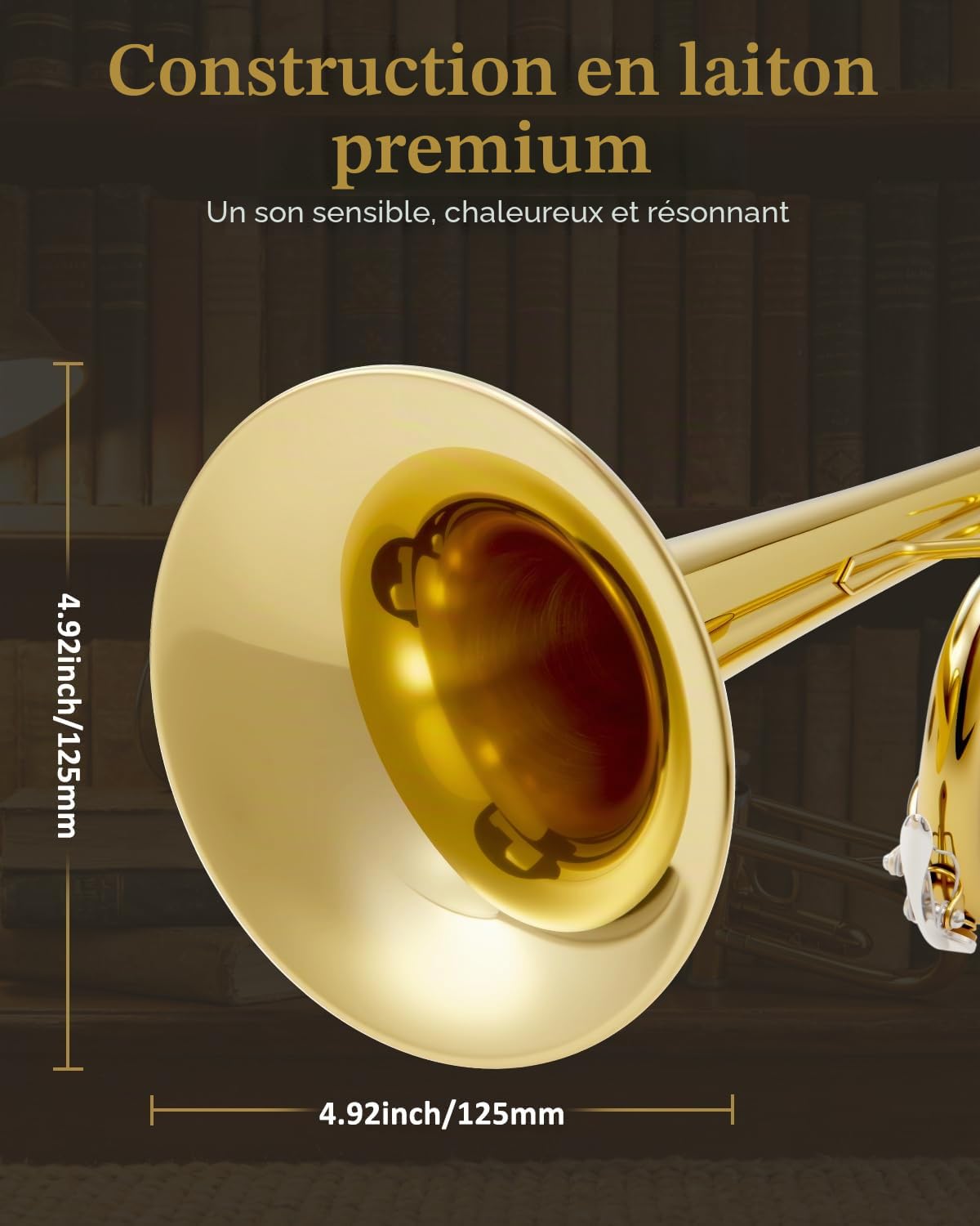STRICH Ensemble de trompette standard en si bémol pour débutants, trompette d'étude en laiton avec étui rigide, kit d'entretien, embouchures 7C et 3C, gants - STR-1G, dorée