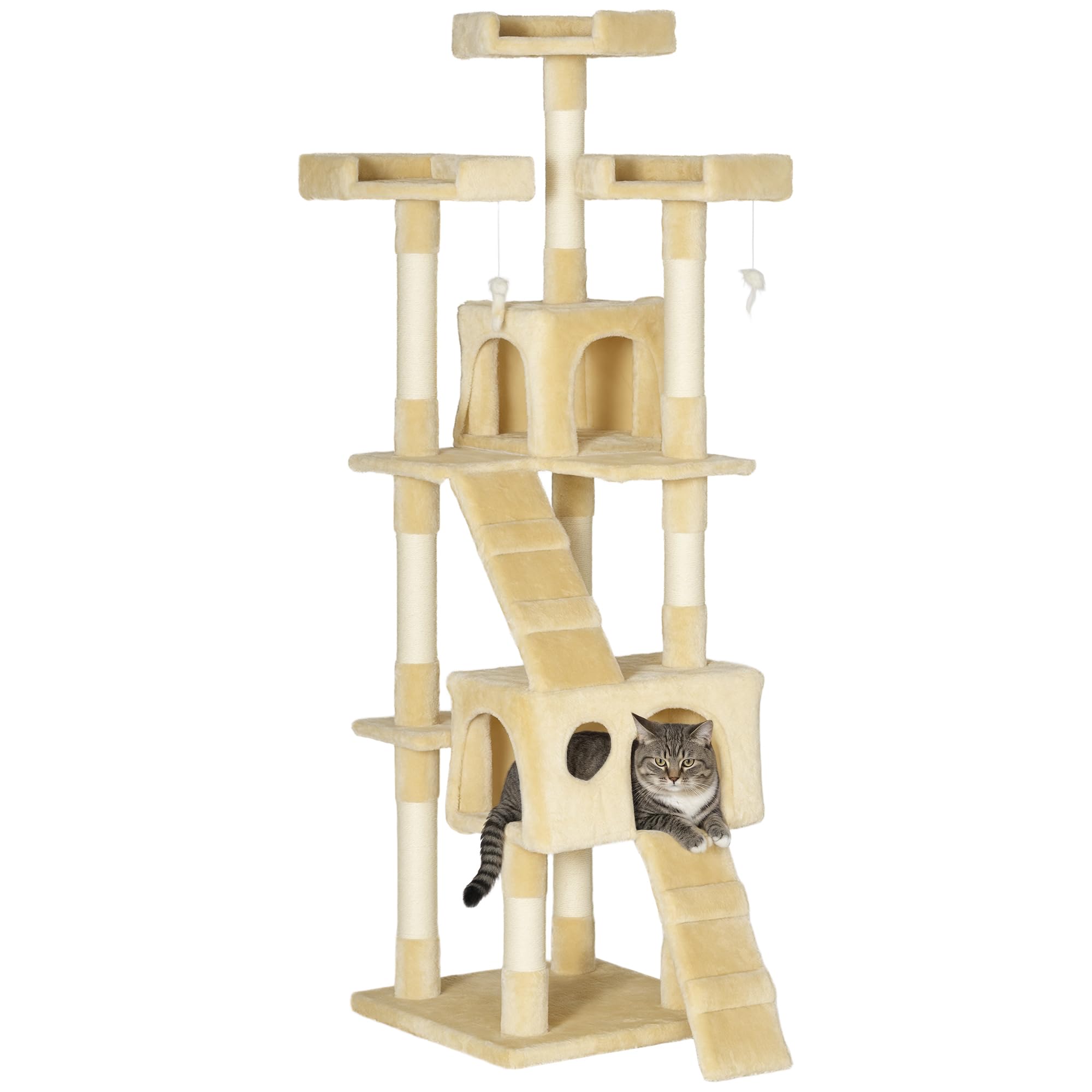Albero tiragraffi per Gatti, 50 x 50 x 170 cm, per Dormire, Giocare, Centro attività, graffiare, Colore: Grigio Neutro (Beige)