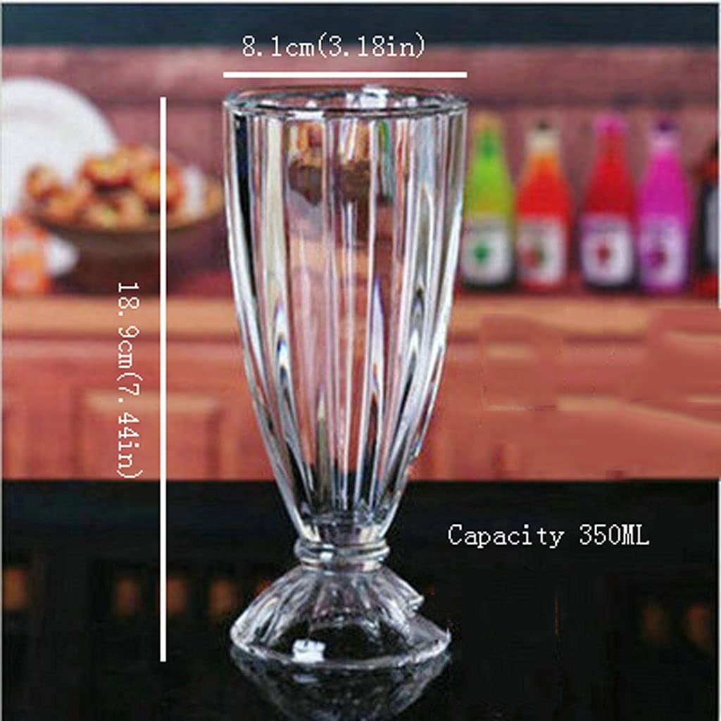 Wasserbecher, 350 ml, Glas, Milch, Teetasse, Milchshake-Becher, Eisbecher, Saftbecher, Dessertbecher, dicker, runder, gestreifter Juwelenbecher, 2 isolierte Becher