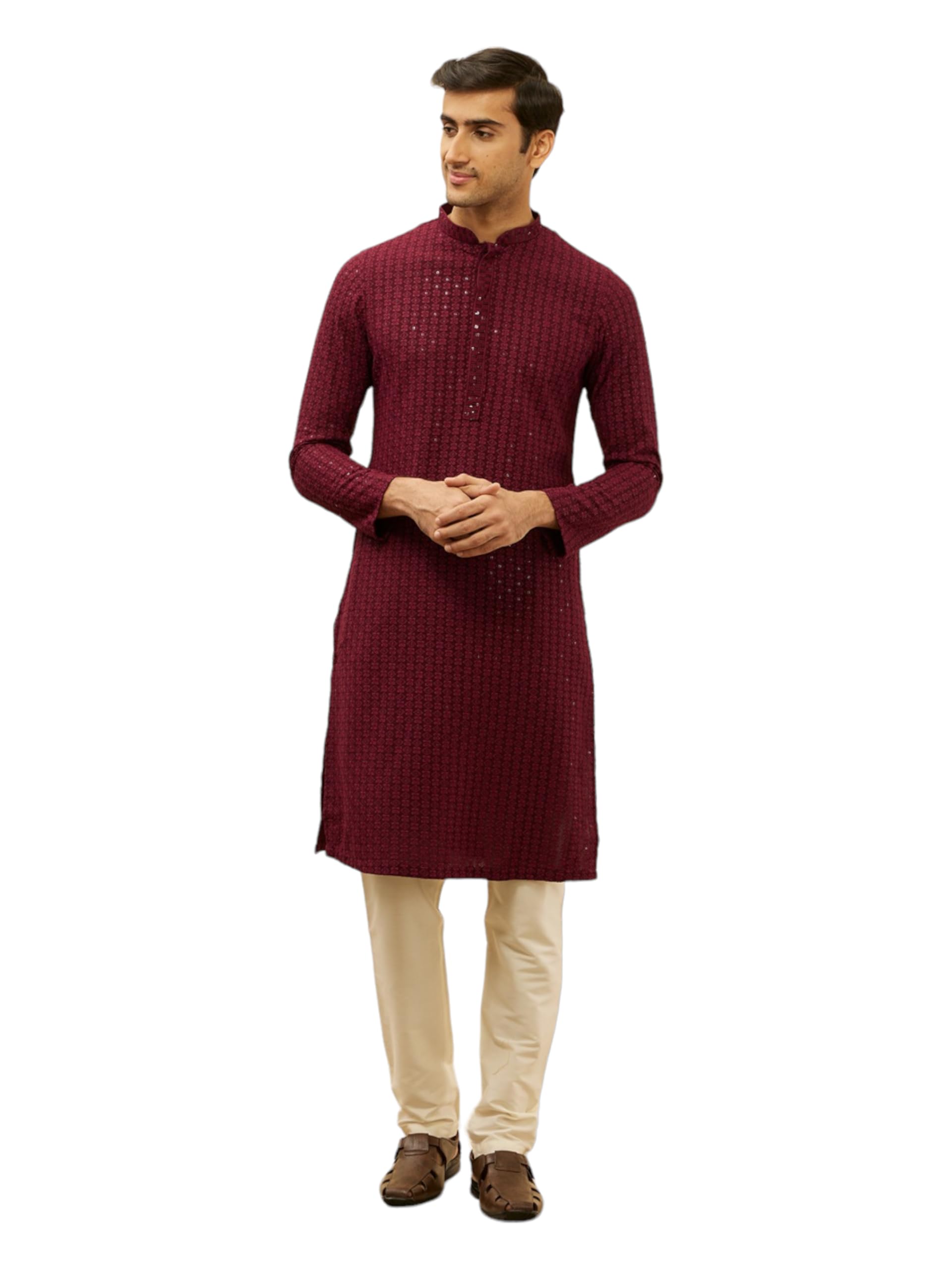 manyavar Men's Viscose Chikankari Kurta Pyjama Set (2pcs)-picture-21