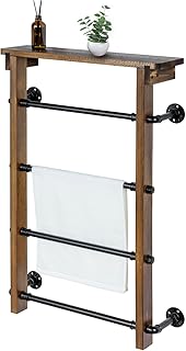 MyGift 4-Tier Wall Mounted Towel Rack Ladder with Top Storage Shelf, Rus...