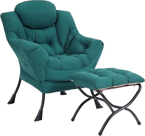 Silla perezosa con otomana, moderna silla de acento contemporánea, sofá de ocio con reposabrazos, silla de lectura y reposapiés plegable para sala