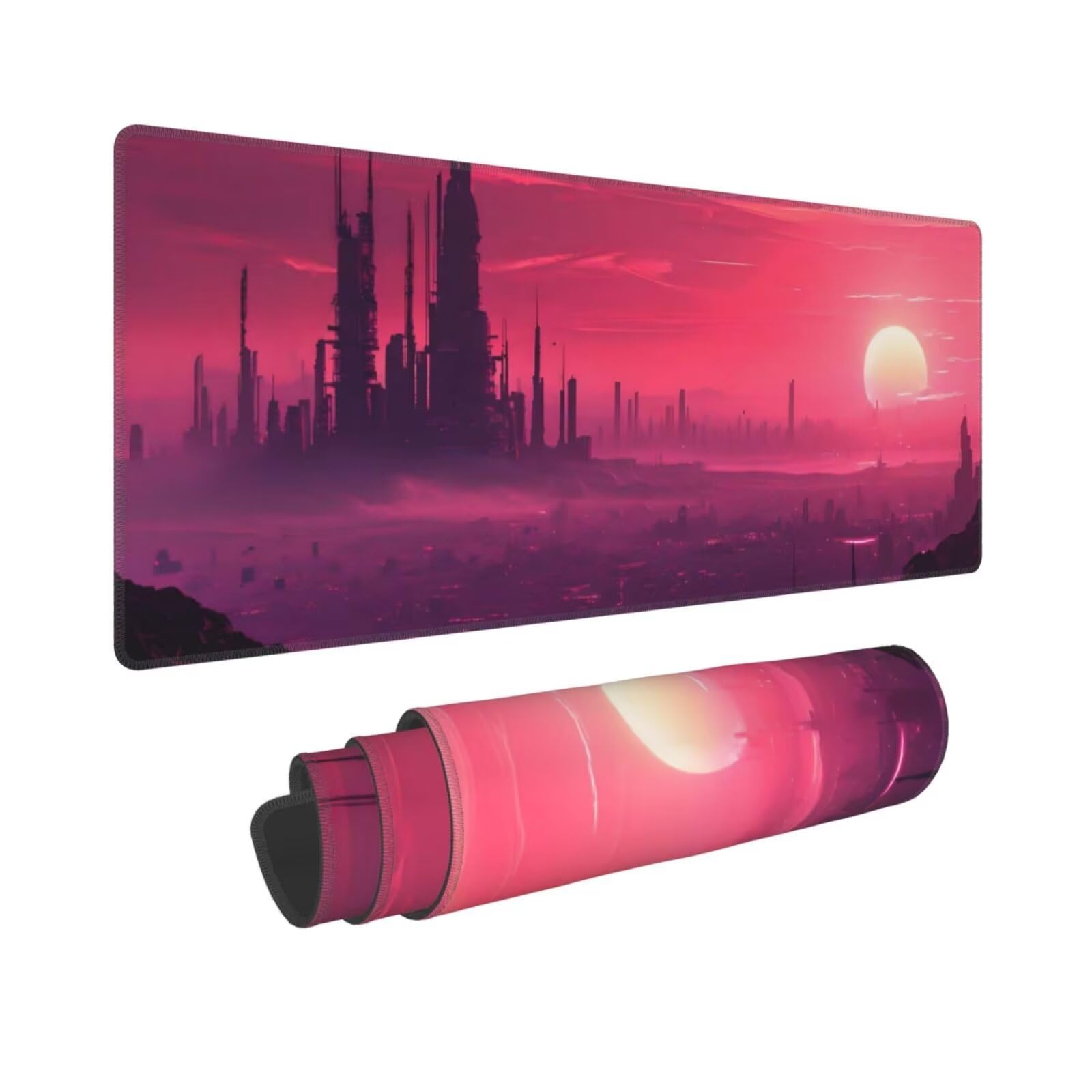 Tappetino Mouse, Tappetino Mouse Gaming Grande XXL 1500x800x3mm Tappetino Scrivania Mouse Pad, Base in Gomma Antiscivolo, Bordi Cuciti,Lavabile, Mousepad per Ufficio e Gaming (Paesaggio urbano) R-92
