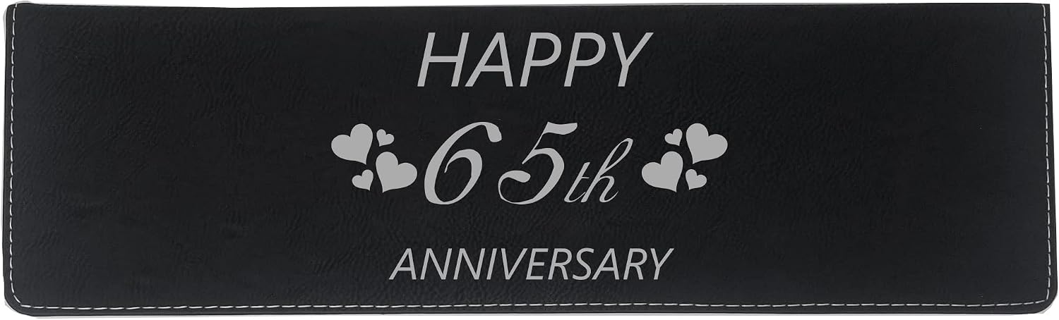 Happy 65th Anniversary - Couples Faux Leather Leatherette Wine Box Set, Foil Cutter, Decanter Pourer, Stopper, Corkscrew