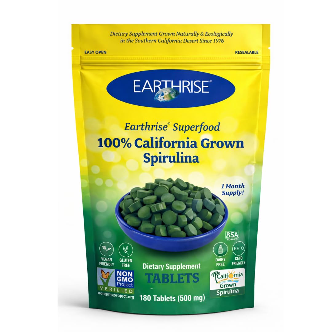 Earthrise Superfood California Spirulina 500mg Tablets, 180 Count 180 Count (Pack of 1)
