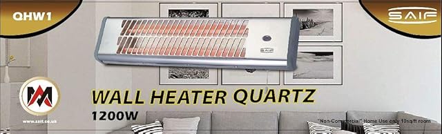Patio Wall Heater Bathroom Quartz Chrome Sliver Suitable Wall Mounted Garage Workshop Laundry room Electric Heater Halogen Quarts 2 settings pull 600w /1200w 3pin UK BS plug