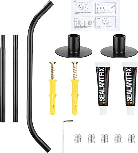 Miniatura 5 de Barra de ducha ajustable de esquina negra, barra de cortina de ducha en forma de diamante de 31 a 41 pulgadas, barra de cortina de ducha curvada,
