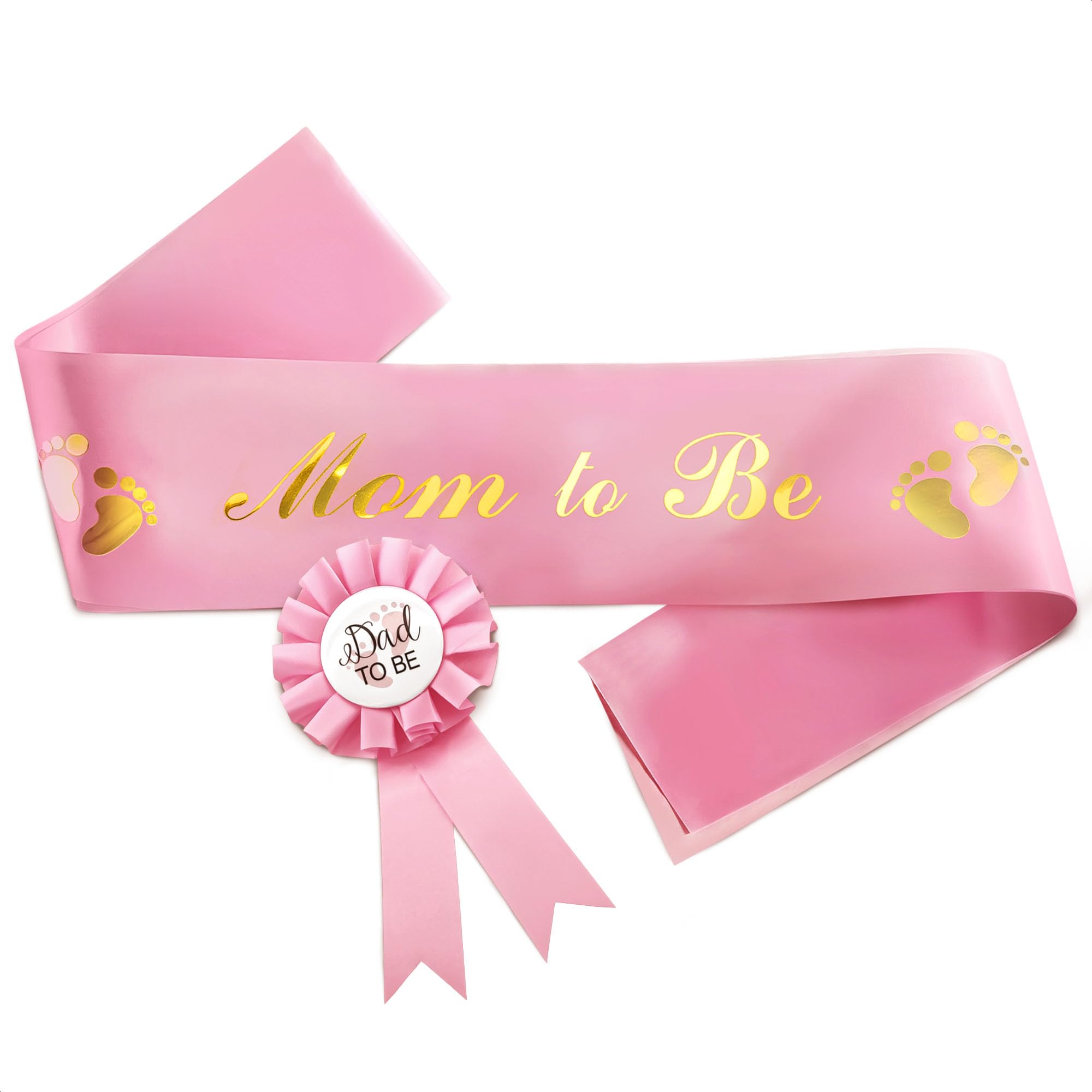 Pink Baby Shower Decorations Mom to Be Sash Baby Shower Decorations for Girl and Sash Daddy to Be Badge - Glossy Texture, Wearable Brooch, Wear-Resistant, set with Ribbon and Badge, Delicate craft