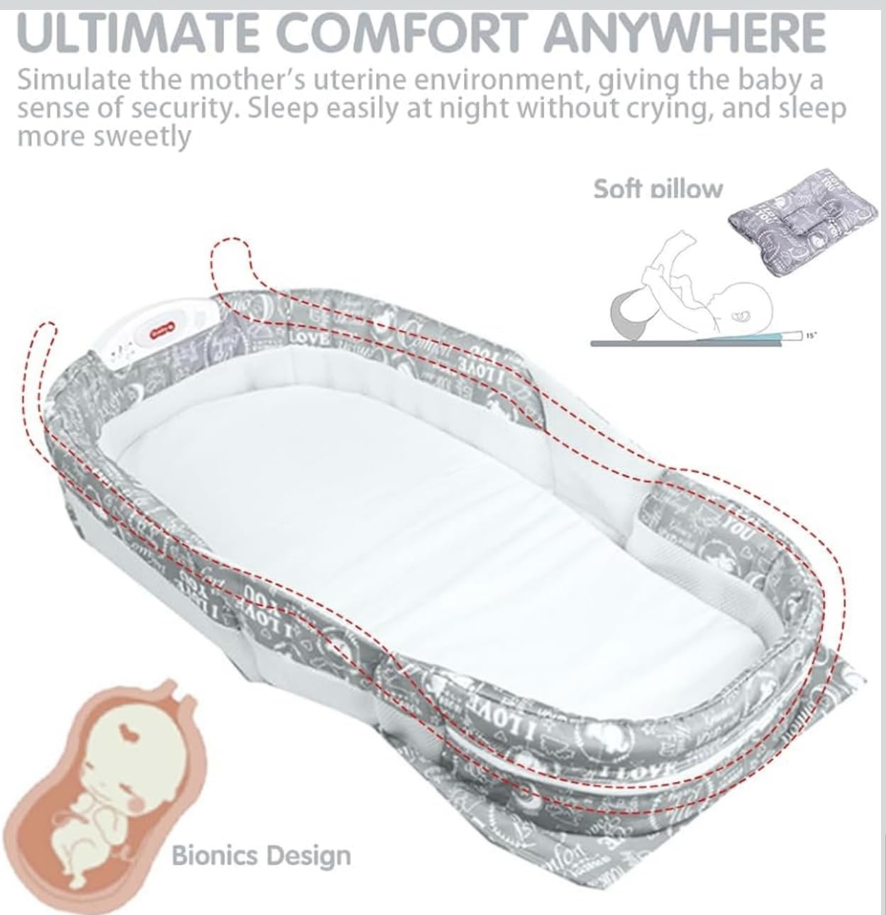 richtots Premium Baby Bedding for New Born Multifunctional Bed with Music and Light Soft with Folding Mosquito Net Portable Folding Travel Bassinet for Baby 0-12 Months 3