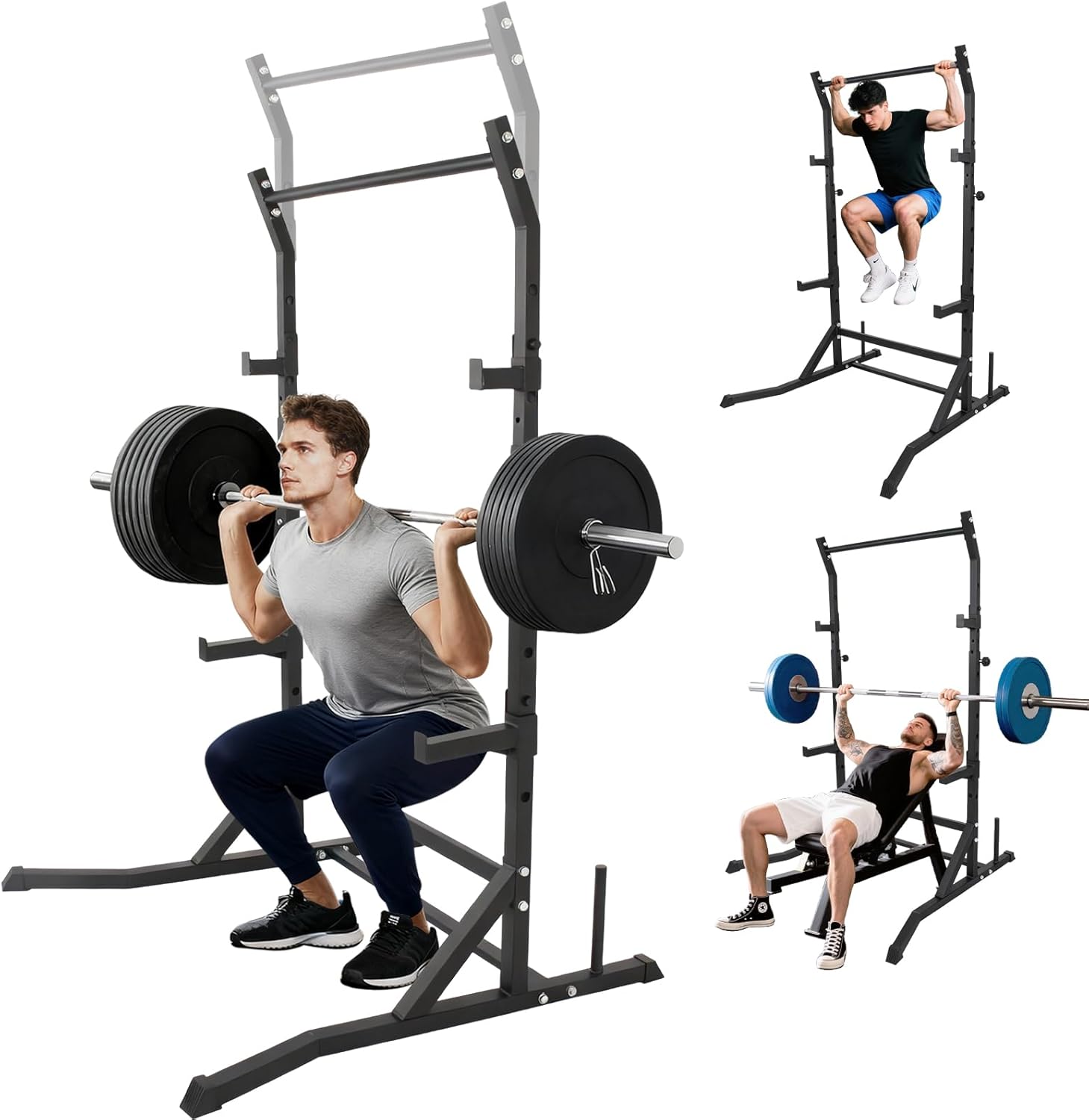660LBS Power Squat Rack with Adjustable Pull Up Bar | Multi-Function Home Gym Cage for 6FT/7FT Barbell, J-Hooks, Weight Plate Storage, Ideal for Squats, Bench Press & Home Strength Training（Rack only）