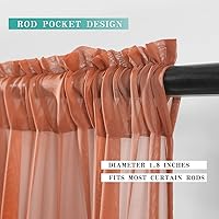 Vista 2 de MIULEE Cenefa de otoño para ventana, media ventana, cenefa de cortina transparente terracotta con bolsillo para barra, cortina de gasa extra ancha