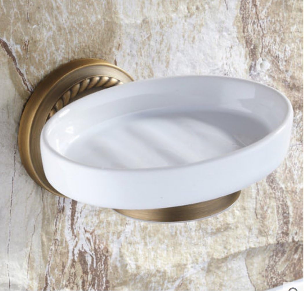 Bathroom soap dishes ,Retro style ceramic gold color round base Soap ,Full copper material Wall-mounted Soap Holder,Product Size:10.7cm*7.1cm