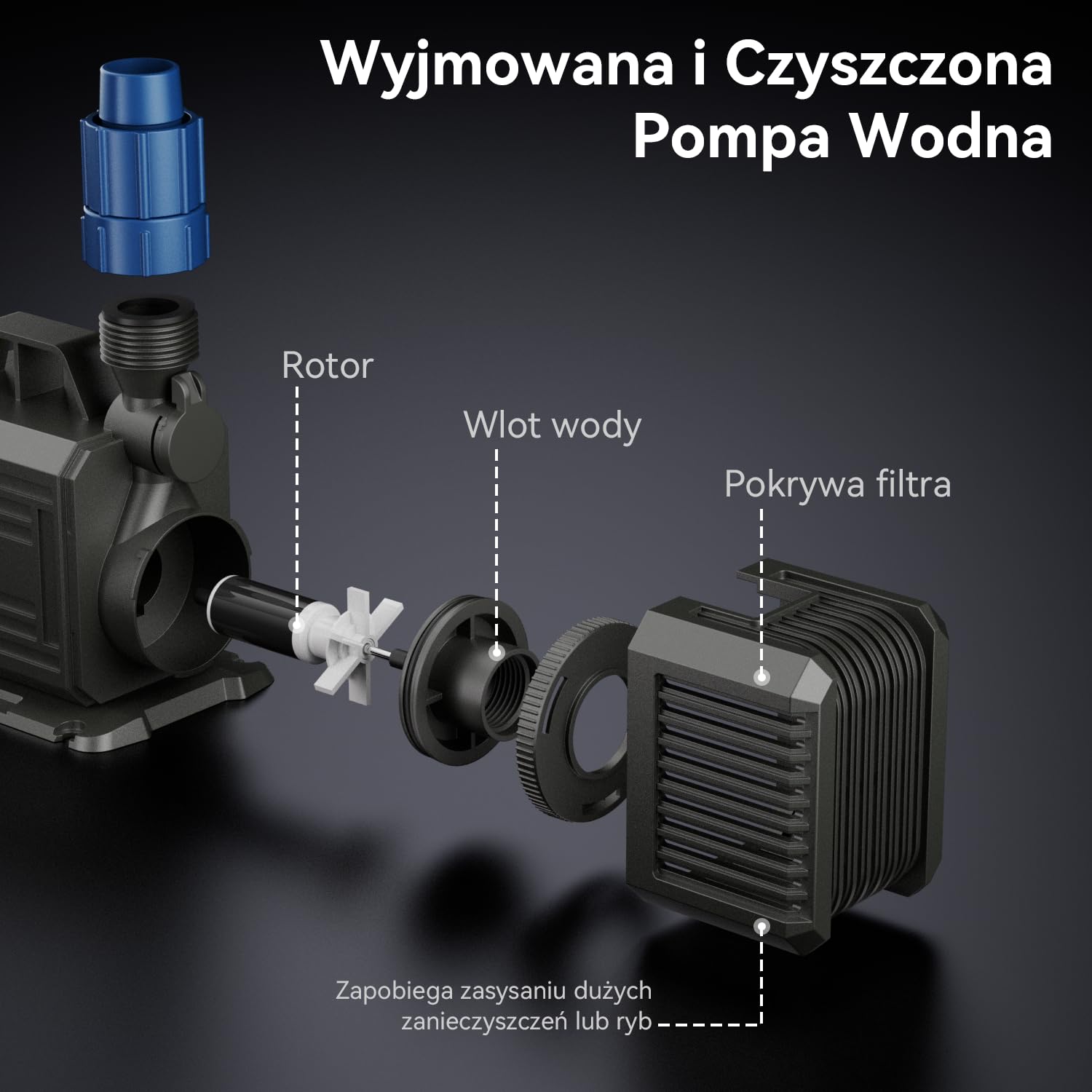 Pompa akwariowa 4800L/H (MAX) 85W Pompa wodna, Amfibia pompa stawowa z 2 dyszami, do stawów, skalniaków, ogrodów, Pompa zanurzeniowa Maksymalna wysokość podnoszenia 3.8 m