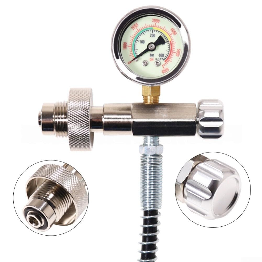 Alta pressione ARA Gauge 0-6000psi doppia scala | Per metallo pesante, gamma 0-6000psi, tubo ad alta pressione da 61 cm, doppia scala psi/bar, quadrante trasparente da 46 mm