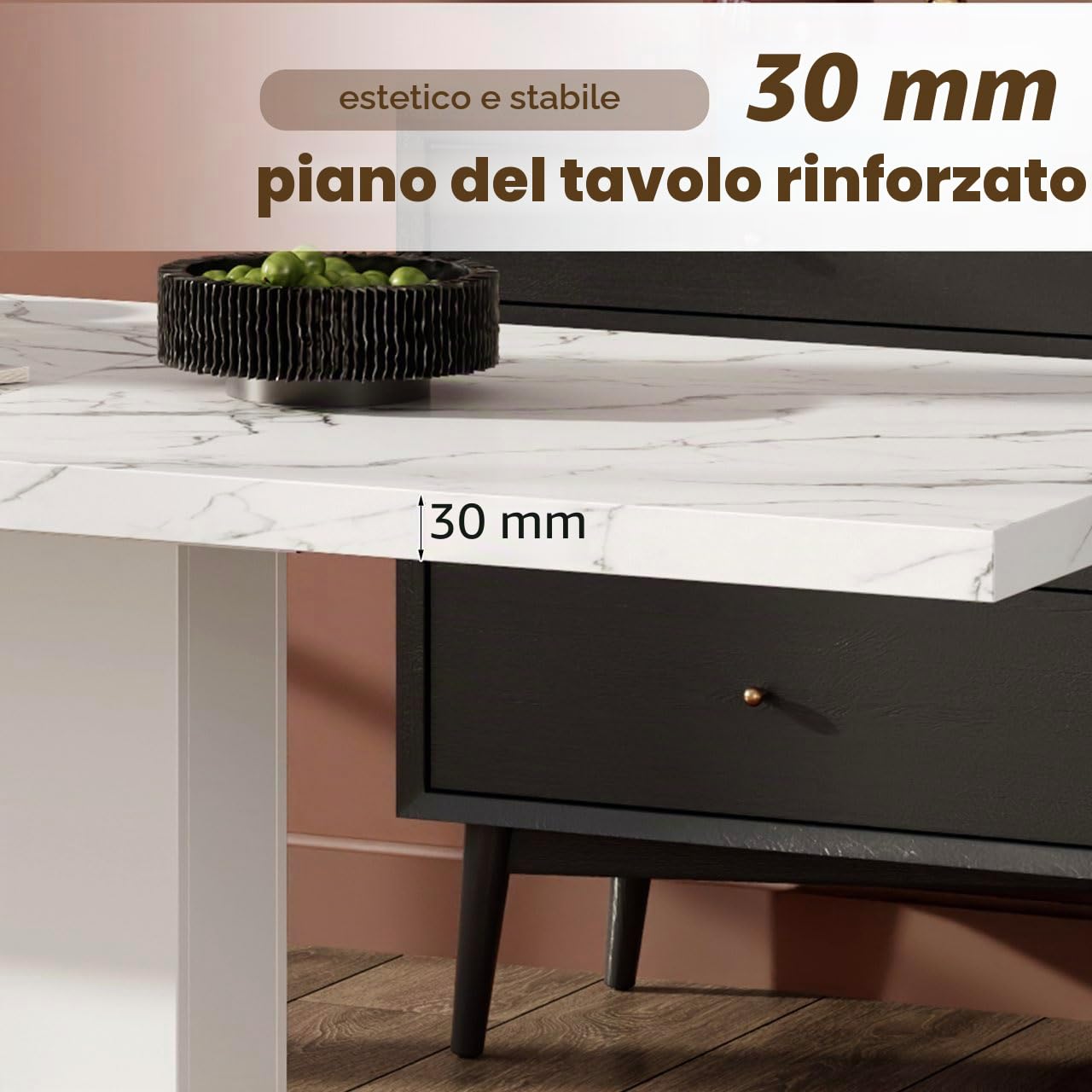 Wiuzo Tavolo da Pranzo Allungabile, 140/180x70 cm, adatto per 6-8 persone, forma rettangolare, piano del tavolo rinforzato, stile semplice, tavolo per sala da pranzo, cucina, soggiorno, bianco