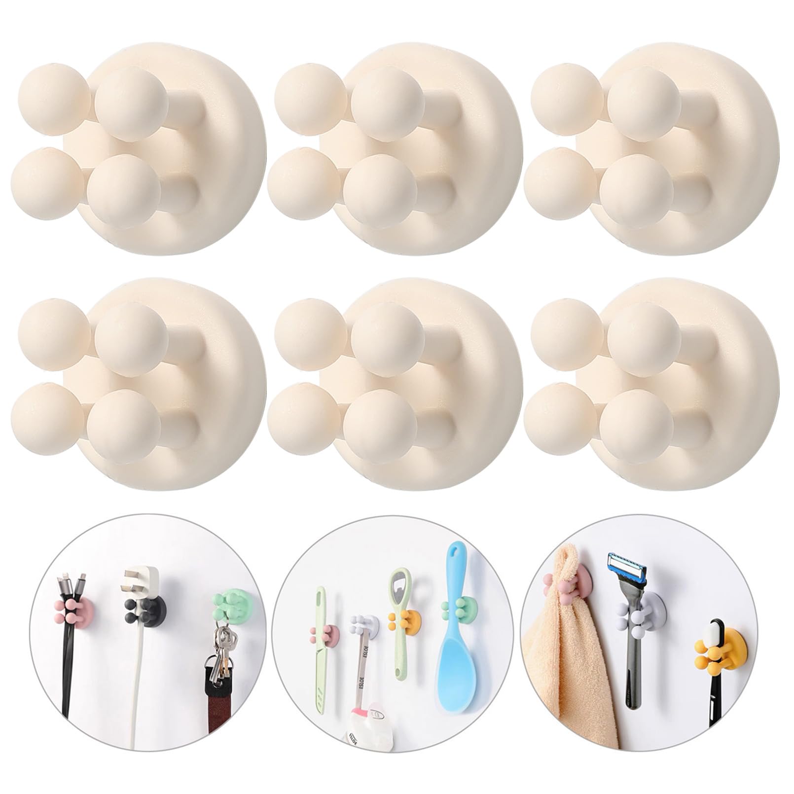 iBetterLife Self-Adhesive Shower Razor Holder - 6Pcs Wall Mounted Hooks Hanger for Clipping & Hanging Toothbrush Towel Loofah Bathroom Kitchen Home