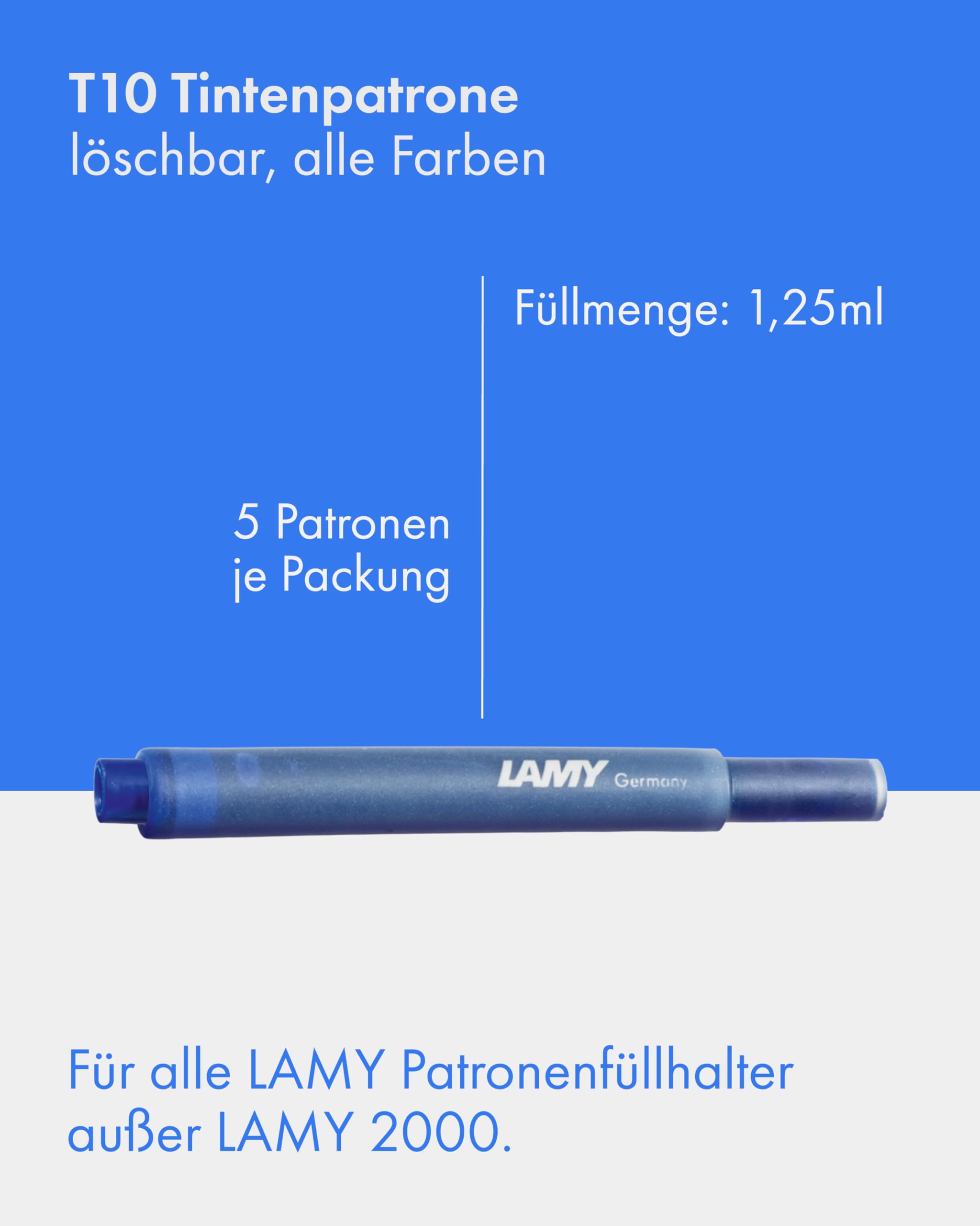 LAMY T10 zestaw 7 wkładów atramentowych z dużym zapasem atramentu – odpowiednie do wszystkich modeli piór wiecznych Lamy – pojemność 1,25 ml na wkład – 5 sztuk w opakowaniu